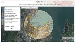 OpenLayers viewer for georeferenced historic map mosaics viewed through a circular spyglass window