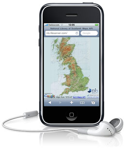 NLS Historical map displayed on an iPhone NLS Historic map displayed on an iPhone