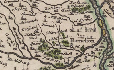 Detail of Blaeu's Glottiana Inferior west of Hamilton