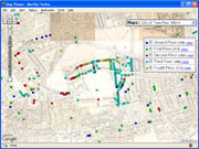 Screen shot illustrating data overlaying historic map